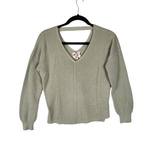 Hipper rose knitted sweater open back pull over blouse v-neck green sz M women's